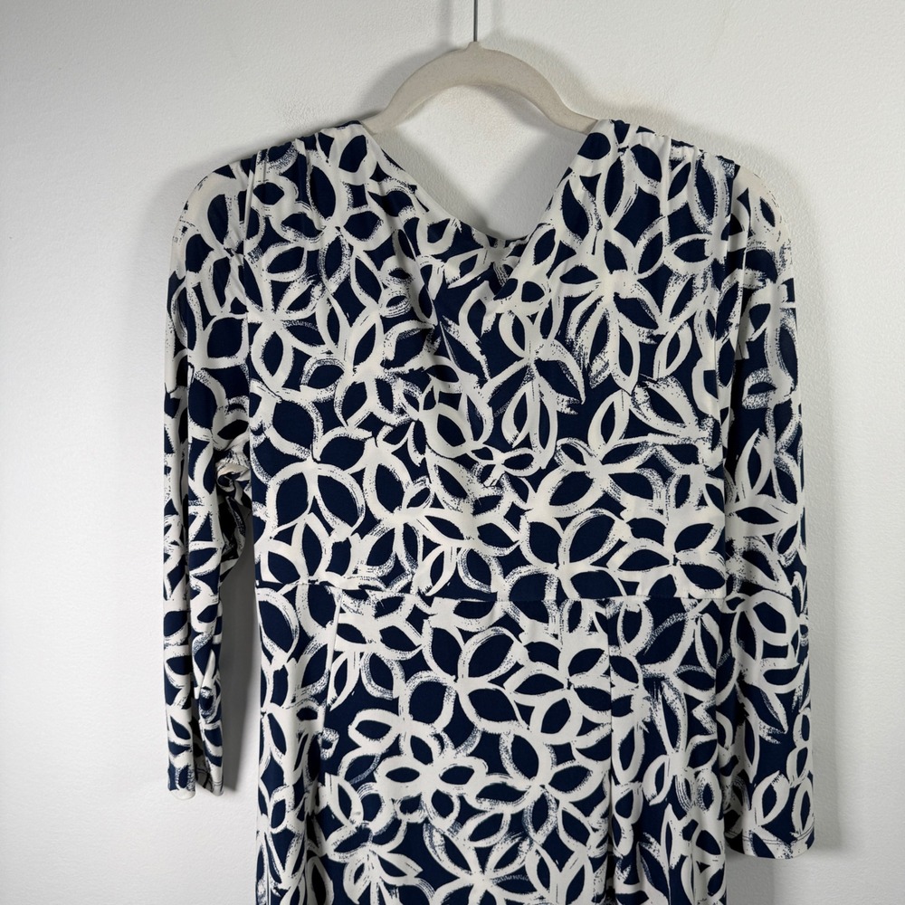 Lauren Ralph Lauren Navy Blue White Geometric Faux Wrap Midi Dress Womens 12 - Picture 9 of 9